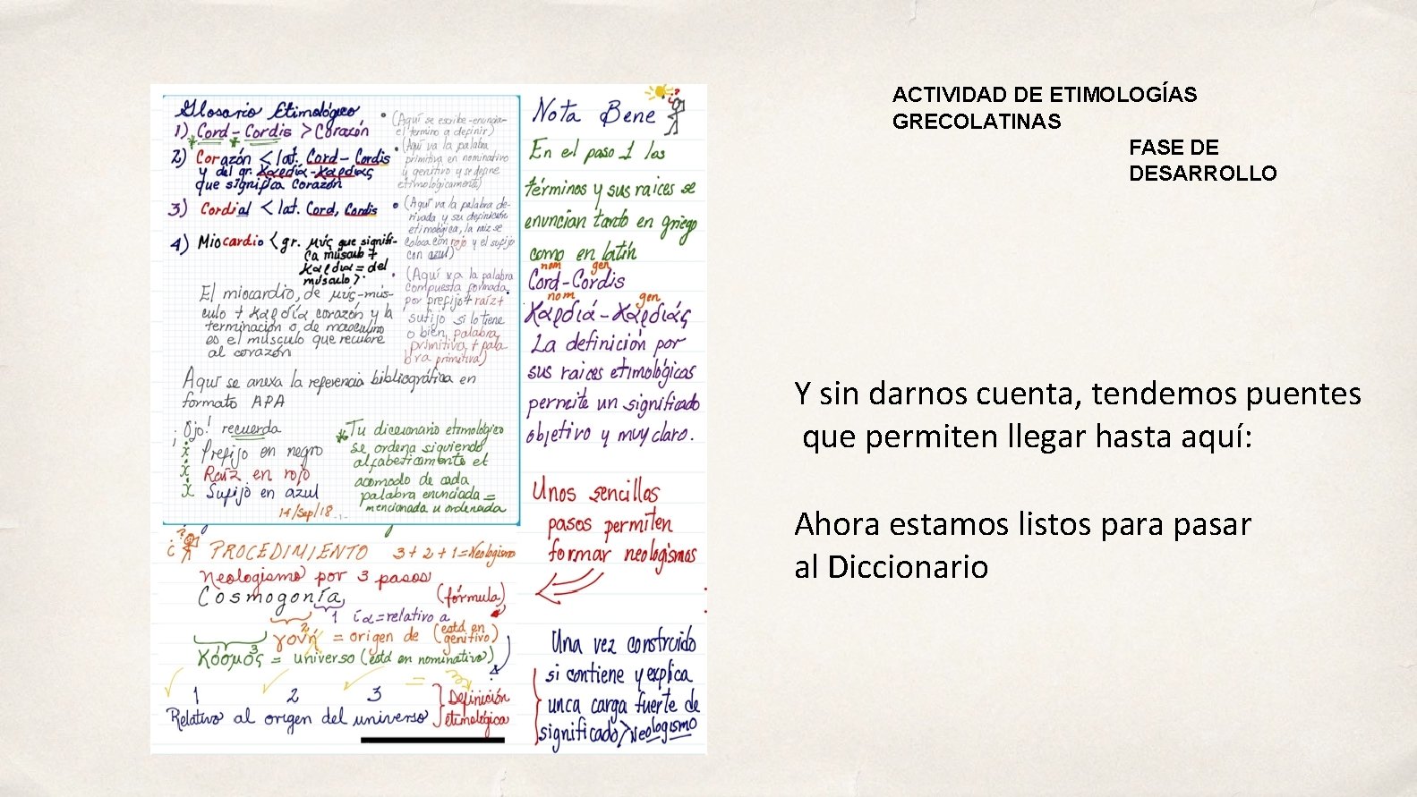 ACTIVIDAD DE ETIMOLOGÍAS GRECOLATINAS FASE DE DESARROLLO Y sin darnos cuenta, tendemos puentes que