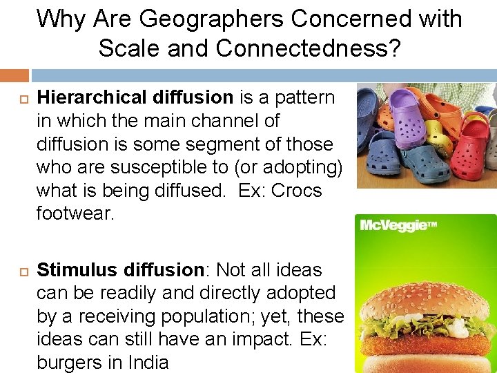 Why Are Geographers Concerned with Scale and Connectedness? Hierarchical diffusion is a pattern in