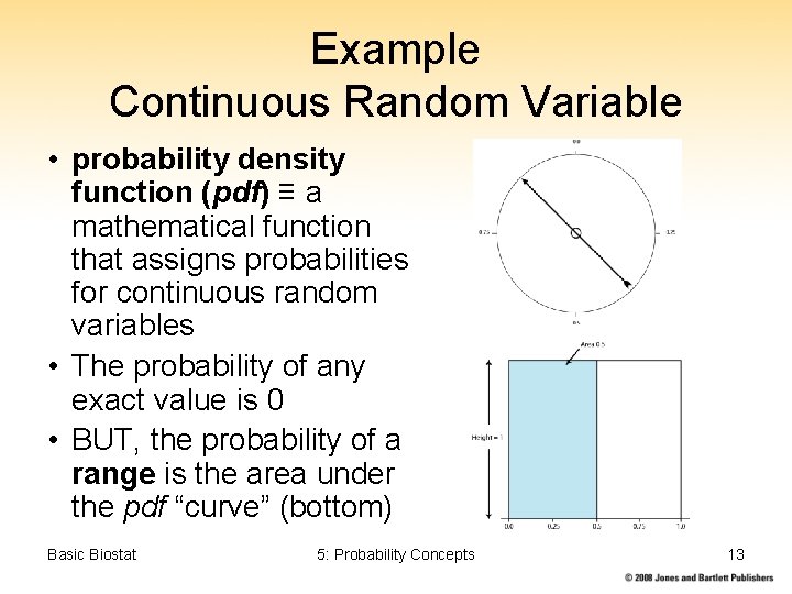 Example Continuous Random Variable • probability density function (pdf) ≡ a mathematical function that