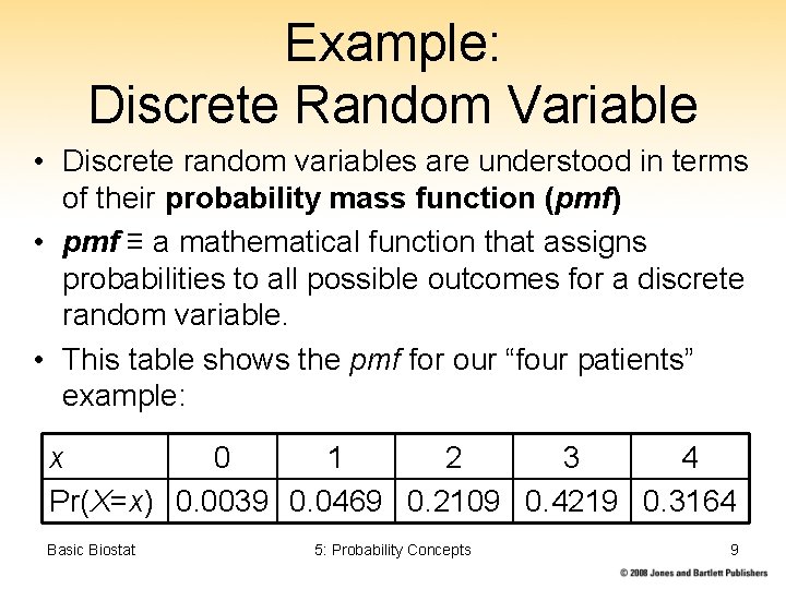 Example: Discrete Random Variable • Discrete random variables are understood in terms of their Example: Discrete Random Variable • Discrete random variables are understood in terms of their