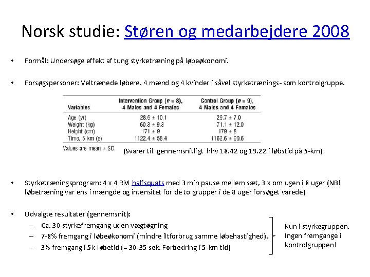 Norsk studie: Støren og medarbejdere 2008 • Formål: Undersøge effekt af tung styrketræning på