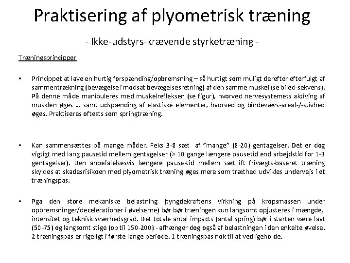 Praktisering af plyometrisk træning - Ikke-udstyrs-krævende styrketræning Træningsprincipper • Princippet at lave en hurtig