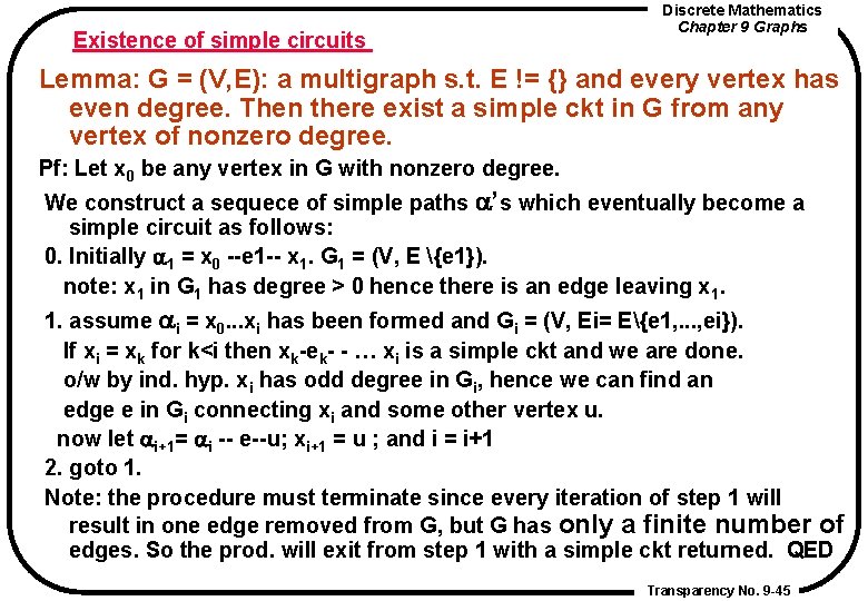 Existence of simple circuits Discrete Mathematics Chapter 9 Graphs Lemma: G = (V, E):