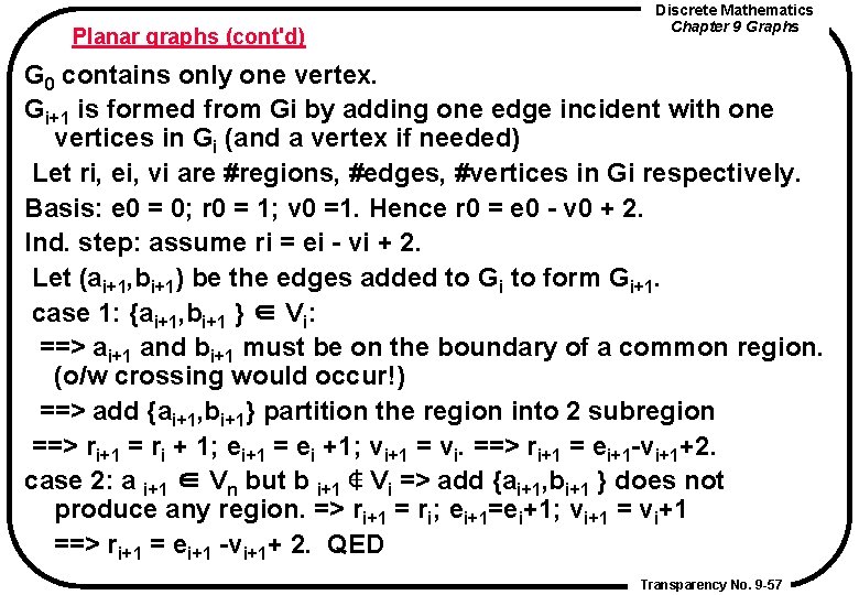 Planar graphs (cont'd) Discrete Mathematics Chapter 9 Graphs G 0 contains only one vertex.