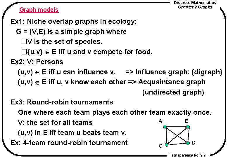 Graph models Discrete Mathematics Chapter 9 Graphs Ex 1: Niche overlap graphs in ecology: Graph models Discrete Mathematics Chapter 9 Graphs Ex 1: Niche overlap graphs in ecology: