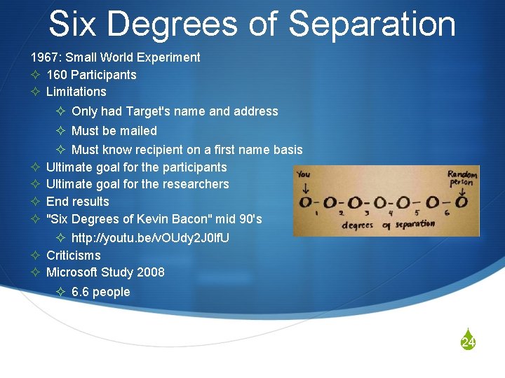 Six Degrees of Separation 1967: Small World Experiment ² 160 Participants ² Limitations ²