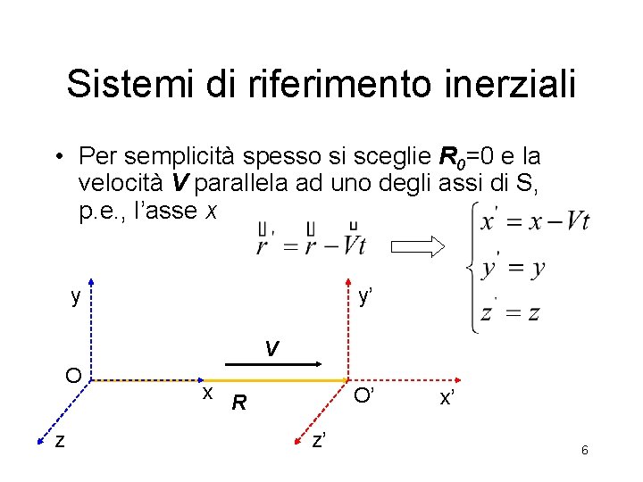 Sistemi di riferimento inerziali • Per semplicità spesso si sceglie R 0=0 e la