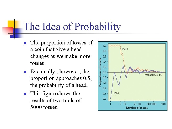 The Idea of Probability n n n The proportion of tosses of a coin