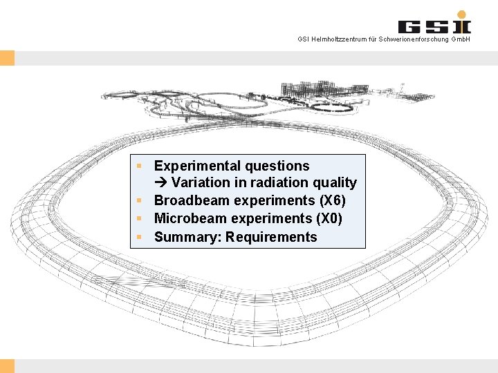 GSI Helmholtzzentrum für Schwerionenforschung Gmb. H § Experimental questions Variation in radiation quality §