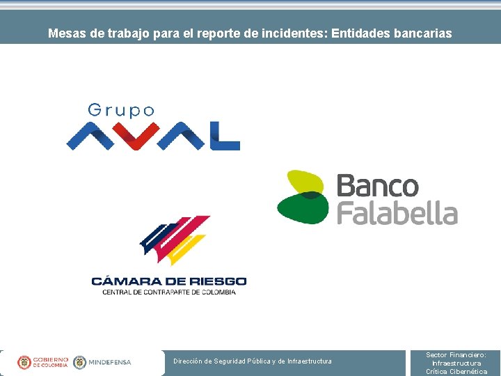 Mesas de trabajo para el reporte de incidentes: Entidades bancarias Dirección de Seguridad Pública