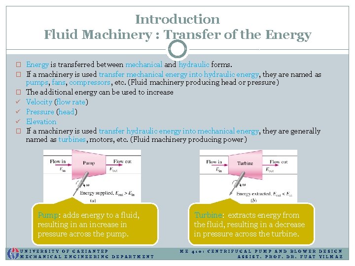 Introduction Fluid Machinery : Transfer of the Energy � Energy is transferred between mechanical Introduction Fluid Machinery : Transfer of the Energy � Energy is transferred between mechanical