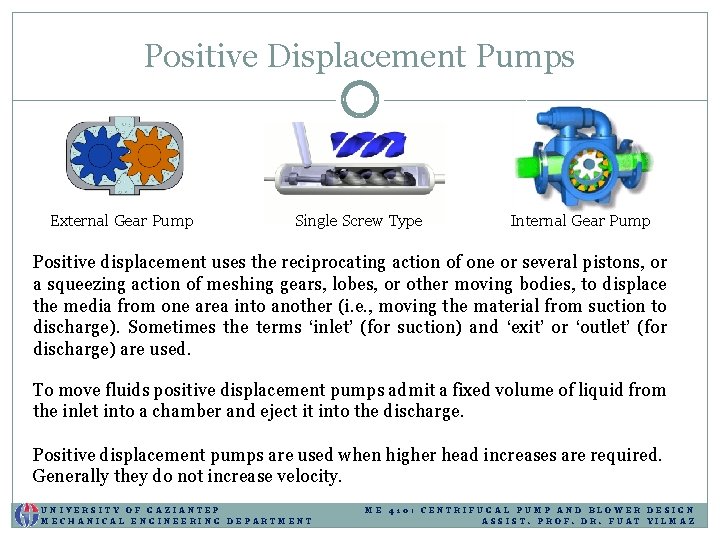 Positive Displacement Pumps External Gear Pump Single Screw Type Internal Gear Pump Positive displacement Positive Displacement Pumps External Gear Pump Single Screw Type Internal Gear Pump Positive displacement