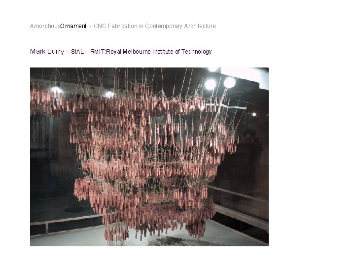 Amorphous. Ornament - CNC Fabrication in Contemporary Architecture Mark Burry – SIAL – RMIT: