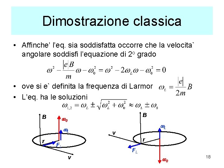 Dimostrazione classica • Affinche’ l’eq. sia soddisfatta occorre che la velocita` angolare soddisfi l’equazione