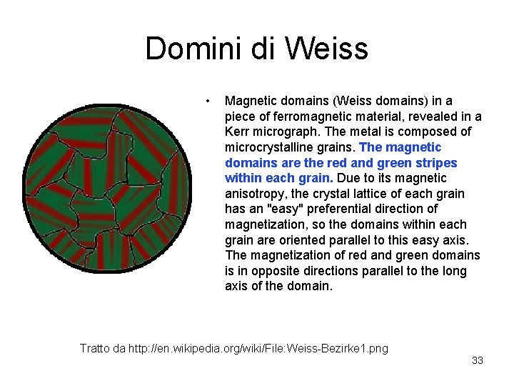 Domini di Weiss • Magnetic domains (Weiss domains) in a piece of ferromagnetic material,