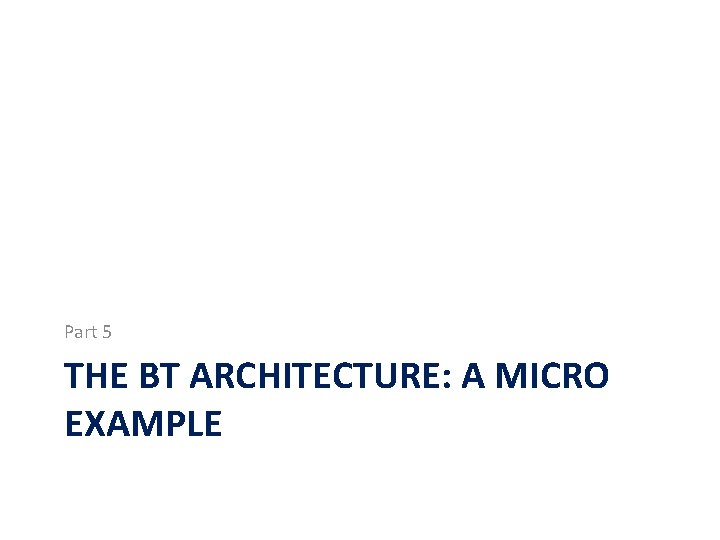 Part 5 THE BT ARCHITECTURE: A MICRO EXAMPLE 