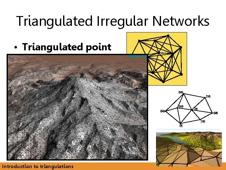 Triangulated Irregular Networks • Triangulated point set, with heights + Variable sampling rate -