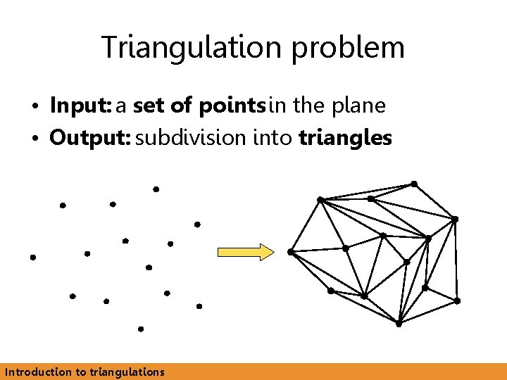 Triangulation problem • Input: a set of points in the plane • Output: subdivision