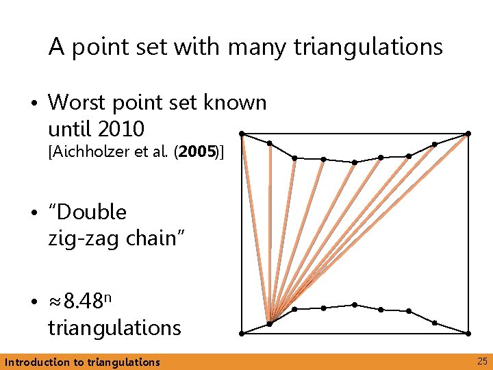 A point set with many triangulations • Worst point set known until 2010 [Aichholzer