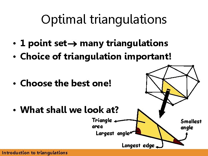 Optimal triangulations • 1 point set many triangulations • Choice of triangulation important! •