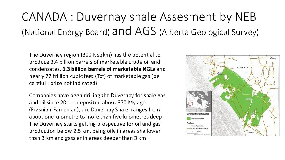 CANADA : Duvernay shale Assesment by NEB (National Energy Board) and AGS (Alberta Geological