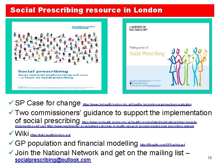 Social Prescribing resource in London ü SP Case for change https: //www. myhealth. london.