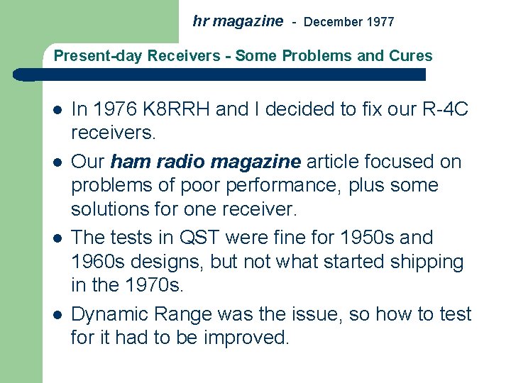 hr magazine - December 1977 Present-day Receivers - Some Problems and Cures l l