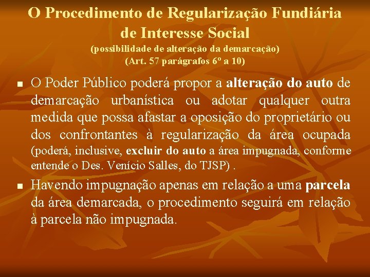O Procedimento de Regularização Fundiária de Interesse Social (possibilidade de alteração da demarcação) (Art.