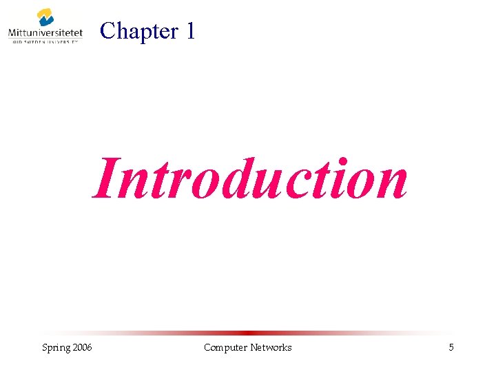 Chapter 1 Introduction Spring 2006 Computer Networks 5 