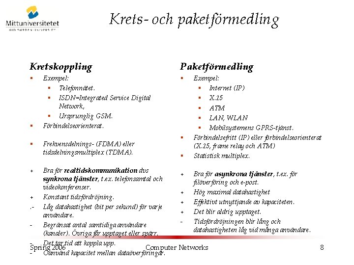 Krets- och paketförmedling Kretskoppling § § § Exempel: § Telefonnätet. § ISDN=Integrated Service Digital