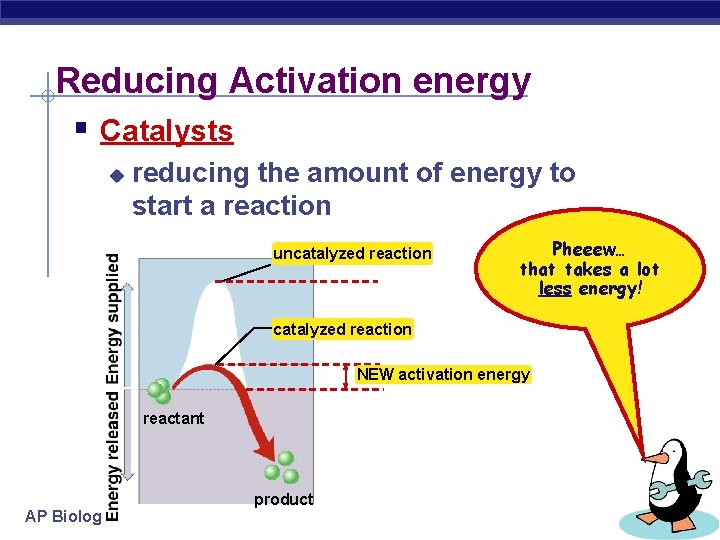 Reducing Activation energy § Catalysts u reducing the amount of energy to start a