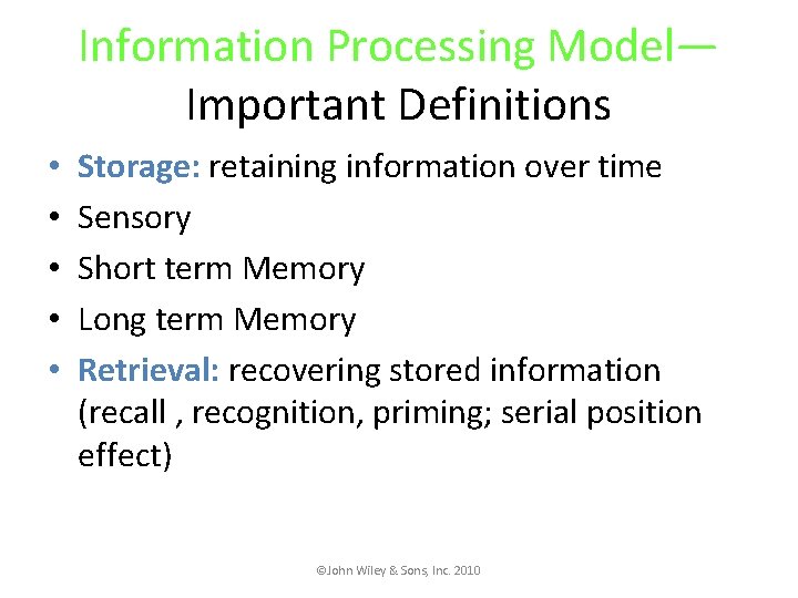 Lecture Overview The Nature of Memory Forgetting Biological
