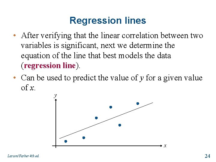 Regression lines • After verifying that the linear correlation between two variables is significant,