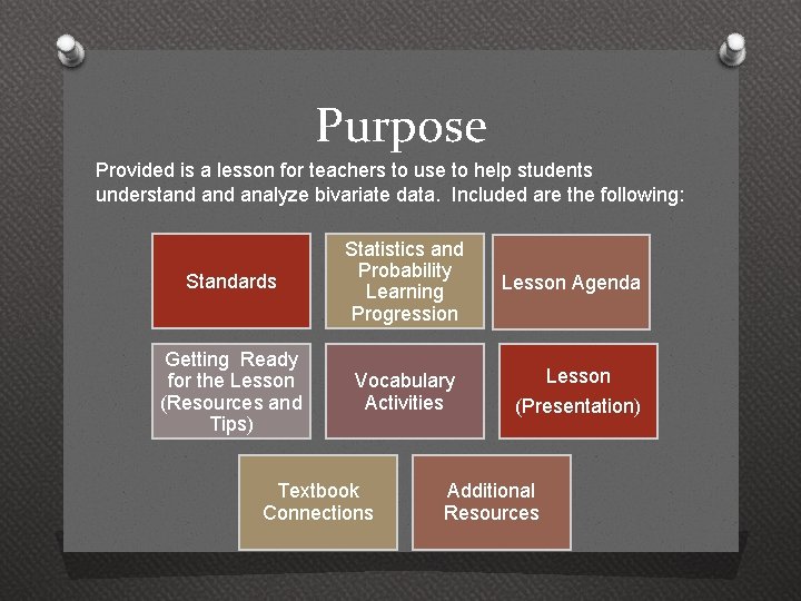 Purpose Provided is a lesson for teachers to use to help students understand analyze