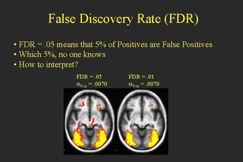 False Discovery Rate (FDR) • FDR =. 05 means that 5% of Positives are