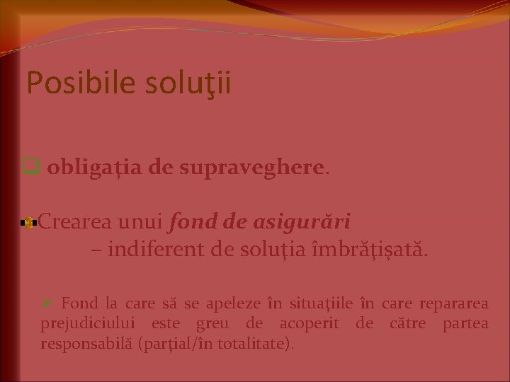 Posibile soluţii q obligaţia de supraveghere. Crearea unui fond de asigurări – indiferent de