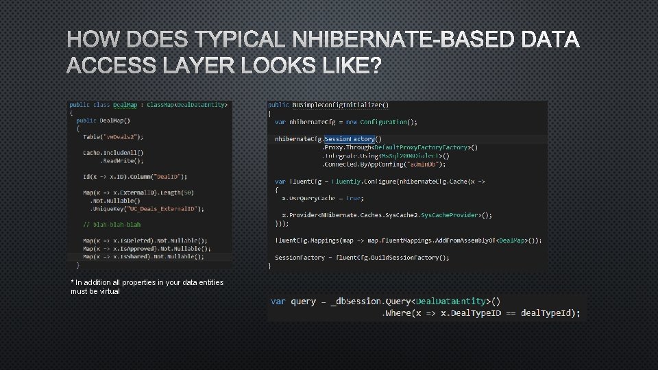 HOW DOES TYPICAL NHIBERNATE-BASED DATA ACCESS LAYER LOOKS LIKE? * In addition all properties