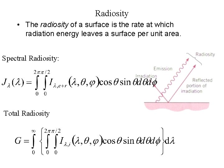 Radiosity • The radiosity of a surface is the rate at which radiation energy