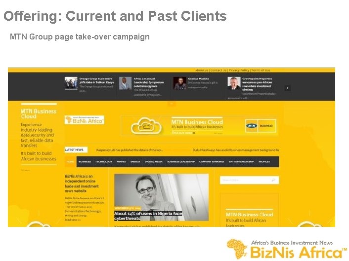 Offering: Current and Past Clients MTN Group page take-over campaign 