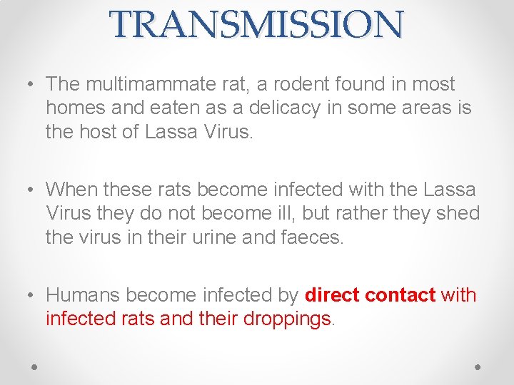 TRANSMISSION • The multimammate rat, a rodent found in most homes and eaten as