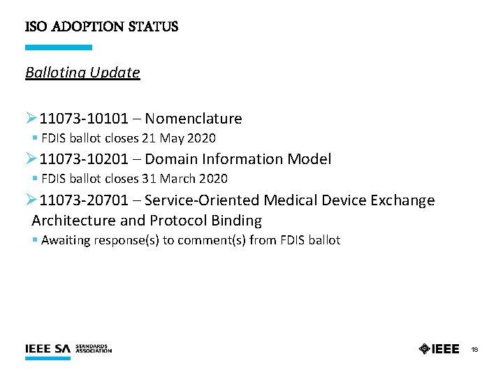 ISO ADOPTION STATUS Balloting Update Ø 11073 -10101 – Nomenclature § FDIS ballot closes