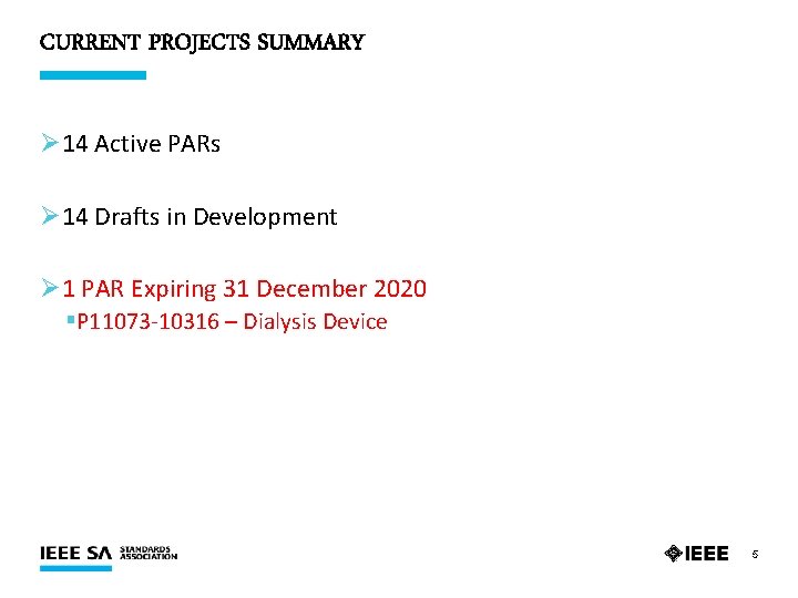 CURRENT PROJECTS SUMMARY Ø 14 Active PARs Ø 14 Drafts in Development Ø 1