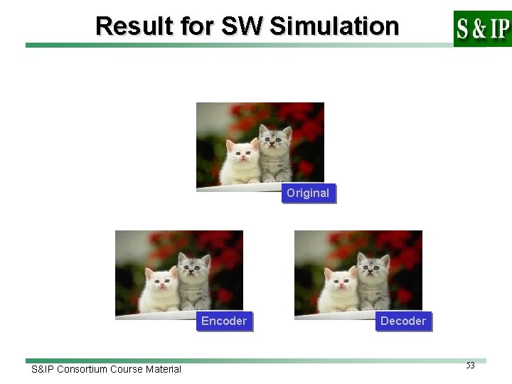 Result for SW Simulation Original Encoder S&IP Consortium Course Material Decoder 53 