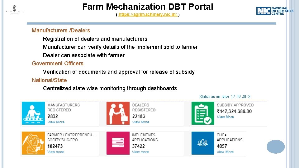Farm Mechanization DBT Portal ( https: //agrimachinery. nic. in/ ) Manufacturers /Dealers Registration of