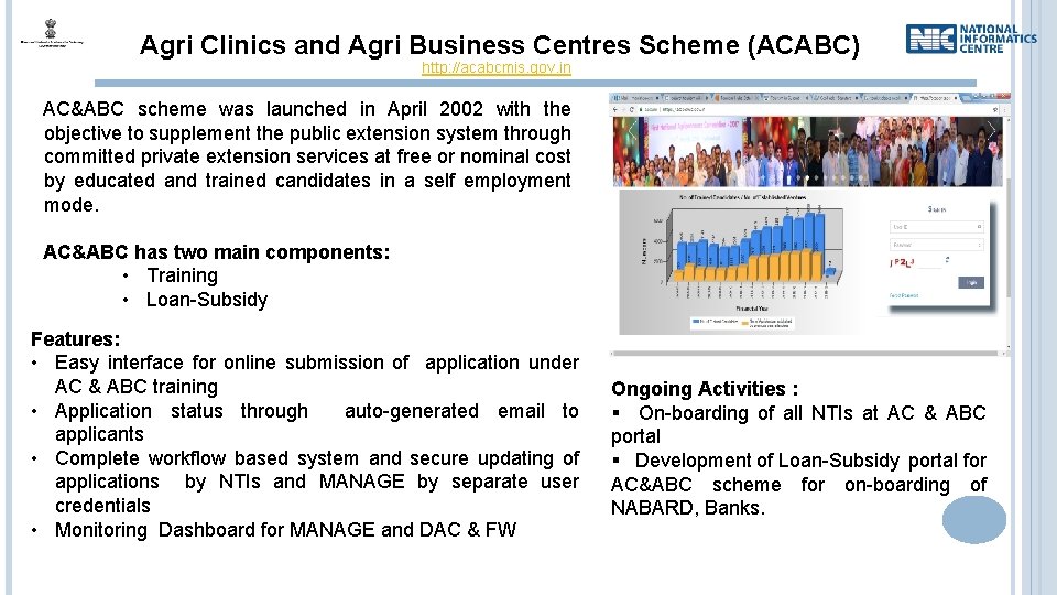  Agri Clinics and Agri Business Centres Scheme (ACABC) http: //acabcmis. gov. in AC&ABC