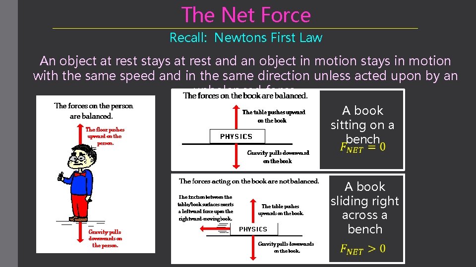 The Net Force Recall: Newtons First Law An object at rest stays at rest
