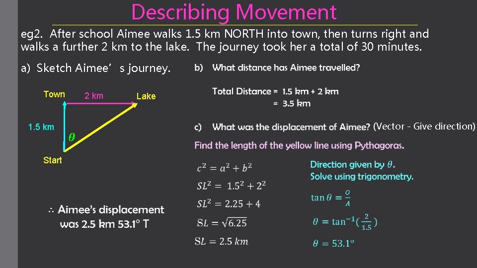 Describing Movement eg 2. After school Aimee walks 1. 5 km NORTH into town,