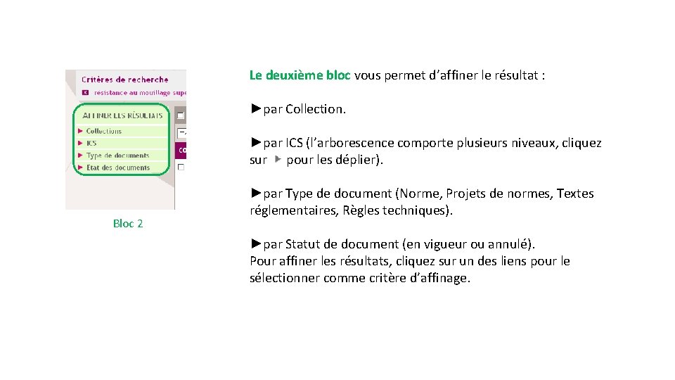 Le deuxième bloc vous permet d’affiner le résultat : ►par Collection. ►par ICS (l’arborescence