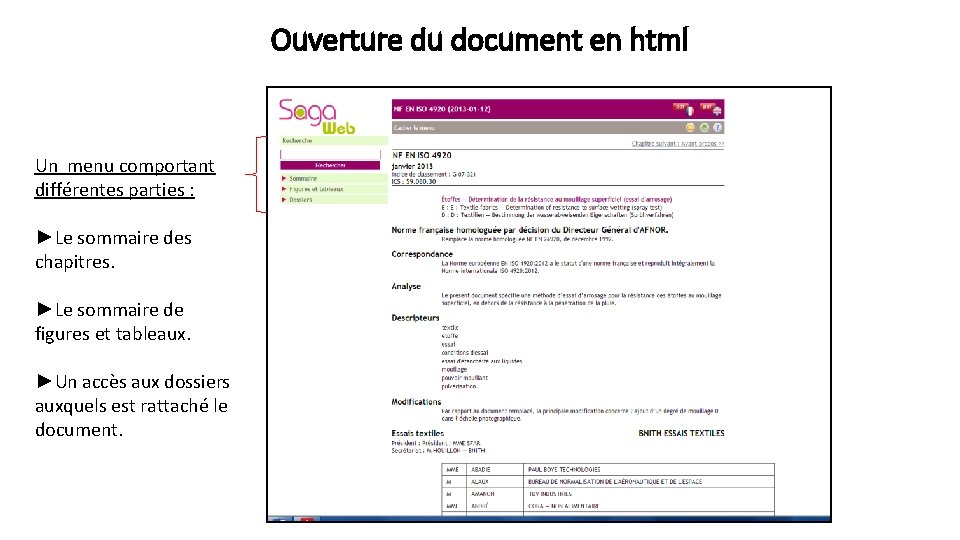 Ouverture du document en html Un menu comportant différentes parties : ►Le sommaire des