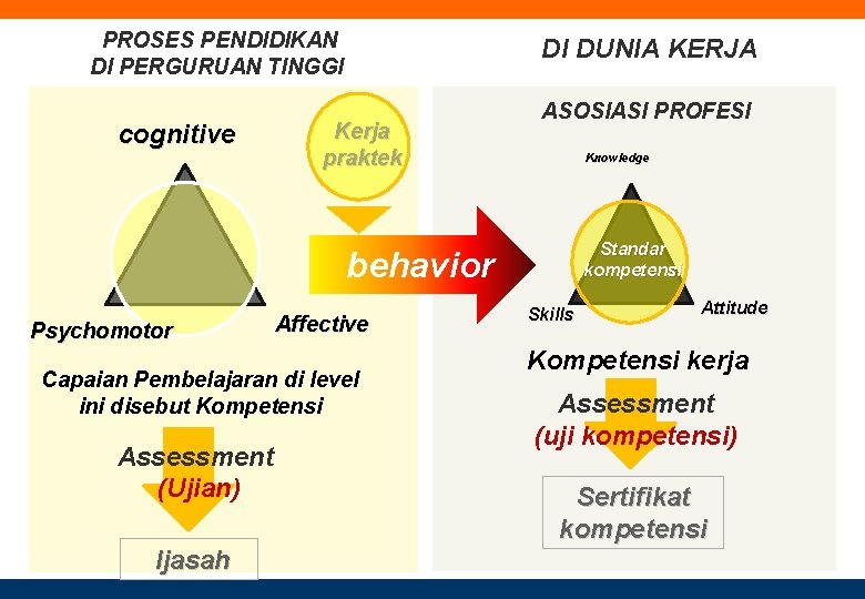 PROSES PENDIDIKAN DI PERGURUAN TINGGI cognitive DI DUNIA KERJA Kerja praktek ASOSIASI PROFESI Knowledge